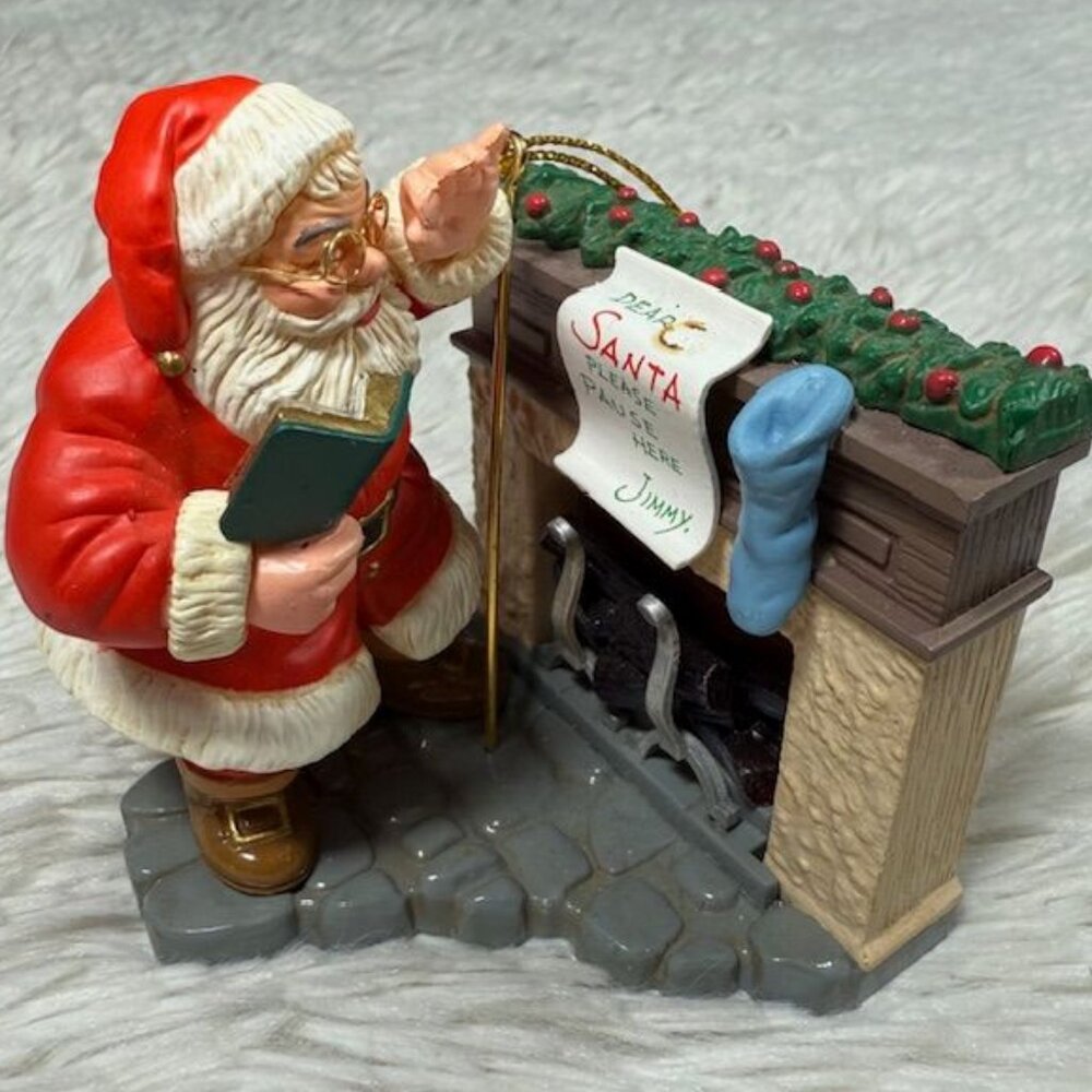 Vintage Coca-Cola 'Santa Please Pause Here' Santa at Fireplace Ornament